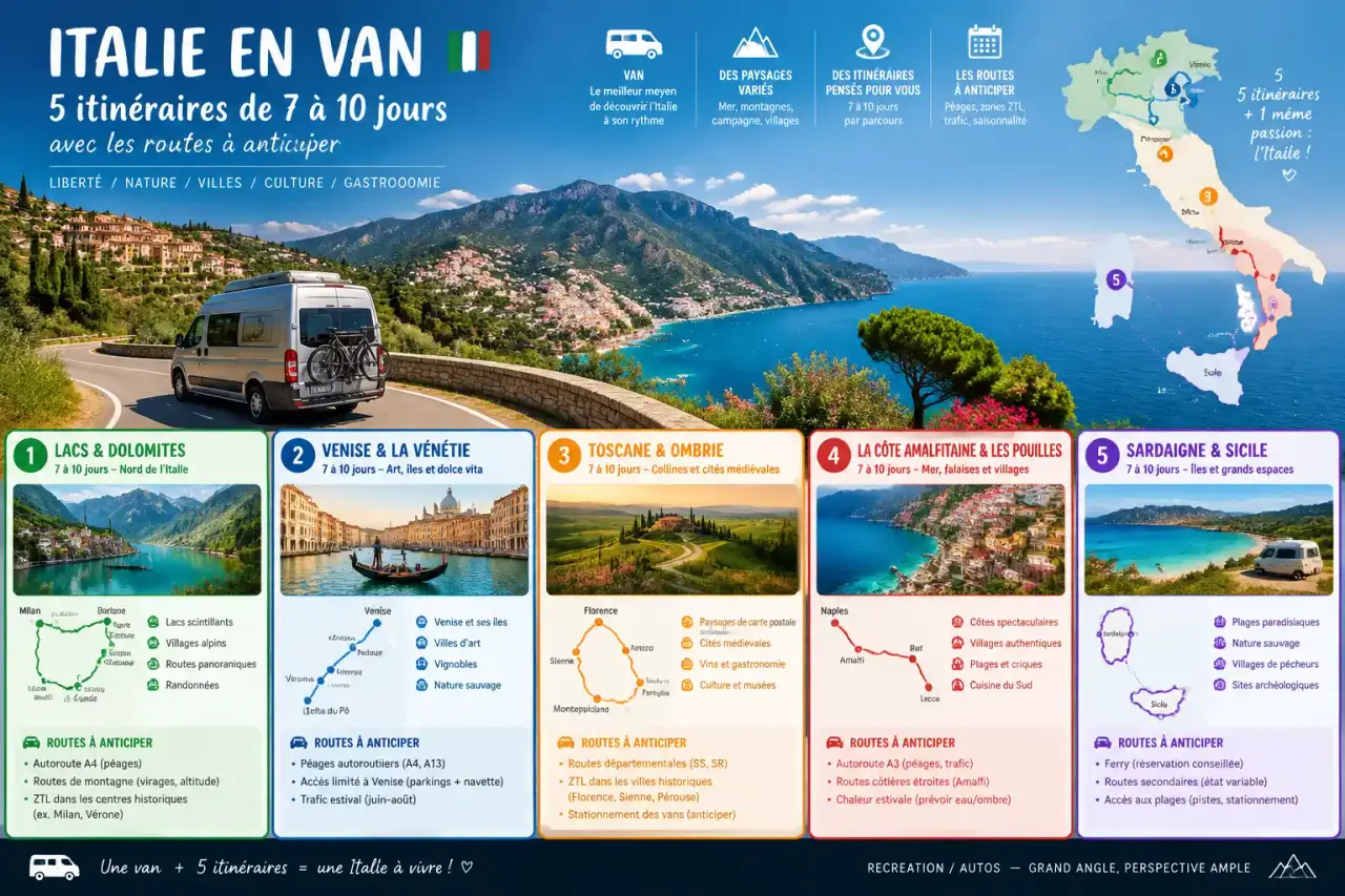 Italie en van : 5 itinéraires de 7 à 10 jours, avec les routes à anticiper