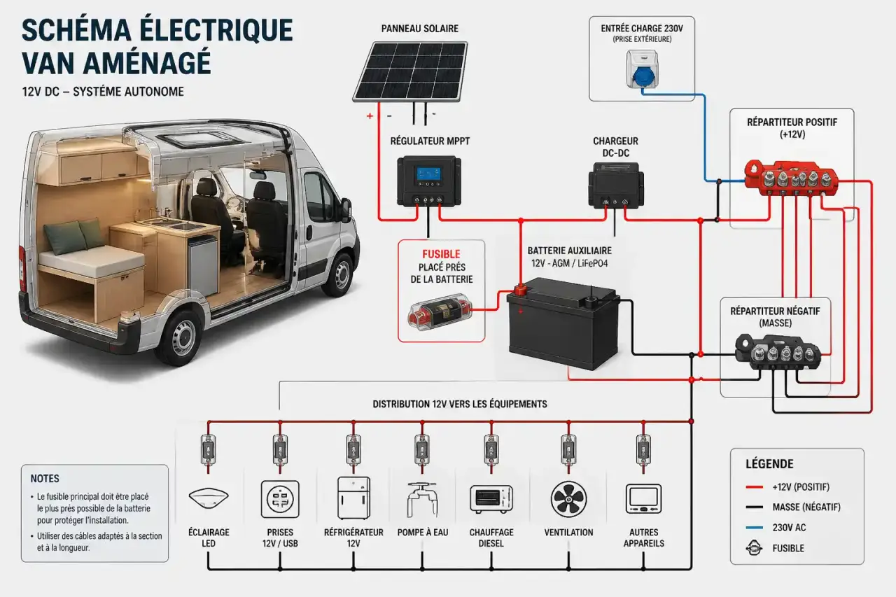 Schéma électrique de van aménagé : placez le fusible près de la batterie